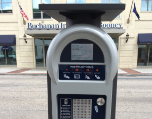 A new parking meter on 2nd Street in downtown Harrisburg.