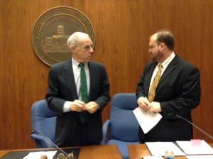 Harrisburg's Receiver William Lynch and Mayor Eric Papenfuse at the advisory committee meeting Wednesday morning, Feb. 26.