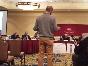 A Harrisburg resident addresses the Parking Advisory Board at Tuesday's meeting. 