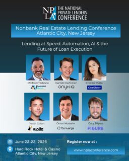 Don't miss our afternoon panel, "Lending at Speed: Automation, AI & the Future of Loan Execution," focused on the tools and technologies helping lenders move faster and operate more efficiently.

Technology is no longer a side conversation in lending operations. This panel will explore how lenders are using automation, AI, and smarter workflow tools to improve speed, reduce fallout, and create a better borrower and broker experience. From intake and underwriting to fraud detection and document flow, the discussion will focus on where technology is delivering real results.

Hear insights from:
Michael Tedesco, Appraisal Nation
Garrett Kuhlman, Onyx IQ
Kristine Viera, ClearCloser
Yuval Golan, Waltz
Omar H., Converge
Cory Bilyeu, Figure

Join us June 22–23 at the Hard Rock Hotel & Casino Atlantic City and connect with the innovators shaping the future of private lending.

Register now with the link in our bio.

#NPLA #NPLAConference #PrivateLending #RealEstateFinance #ArtificialIntelligence #Automation #Fintech #LoanOrigination #MortgageTechnology #PrivateCredit #AtlanticCity #LendingTechnology