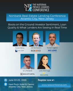 What are lenders really seeing in today’s market? Join our “Boots on the Ground: Investor Sentiment, Loan Quality & What Lenders Are Seeing in Real Time” panel for a candid discussion on current deal flow, borrower behavior, investor activity, and the changing lending landscape.

This session will cover borrower sentiment, loan quality trends, valuation gaps, liquidity concerns, exit-strategy risks, broker-submission quality, and the red flags lenders are watching most closely. Panelists will also discuss how they are adjusting their credit box and navigating today’s market conditions in real time.

Hear insights from:
Aaron Metaj, Lima One Capital
James Gaskin, Renovo Financial
Ruben Izgelov, We Lend
Eric Panecki, Brick City Capital
Leila Morinaga, KÉCŌ Capital

Join us June 22–23, at the Hard Rock Hotel & Casino Atlantic City, New Jersey.

Save $100 on guest tickets with the link in our bio.

#NPLAConference #PrivateLending #PrivateCredit #RealEstateFinance #DSCR #BridgeLoans #CommercialRealEstate #MortgageIndustry #PrivateLenders #AtlanticCity #RealEstateInvesting #LoanQuality #InvestorSentiment